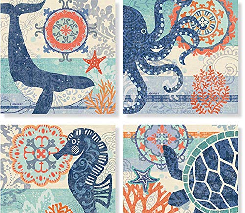 Carson Decorative Sea Animal Square House Coaster Set