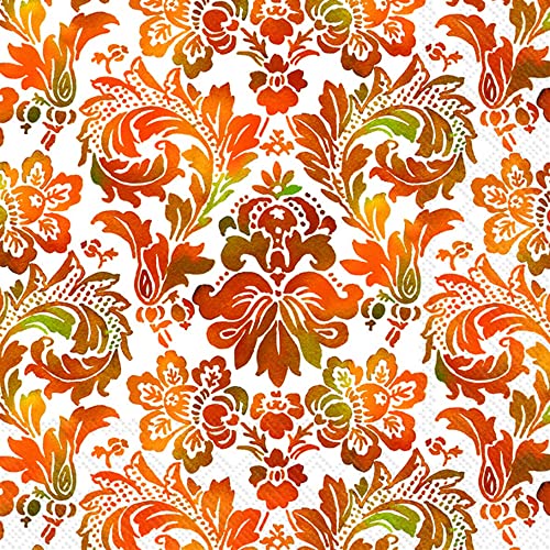 Boston International IHR Floral Fall Autumn Thanksgiving 3-Ply Paper Napkins, 20-Count Lunch Size, Autumn Damask