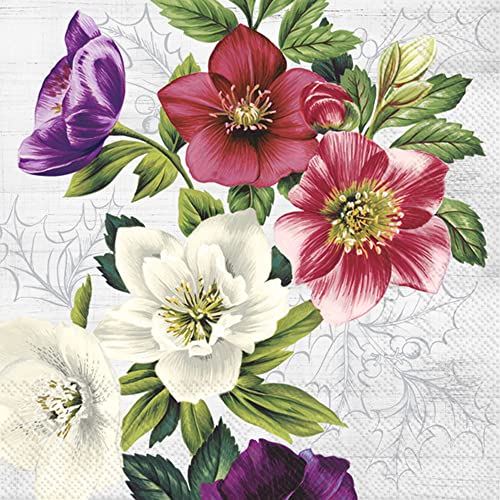 Boston International IHR Floral Fall Autumn Thanksgiving 3-Ply Paper Napkins, 20-Count Lunch Size, Hella- Grey