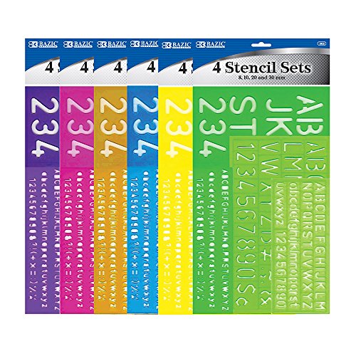 BAZIC 8, 10, 20, 30 mm Size Lettering Stencil Sets, 4 Per Pack(Color May Very )