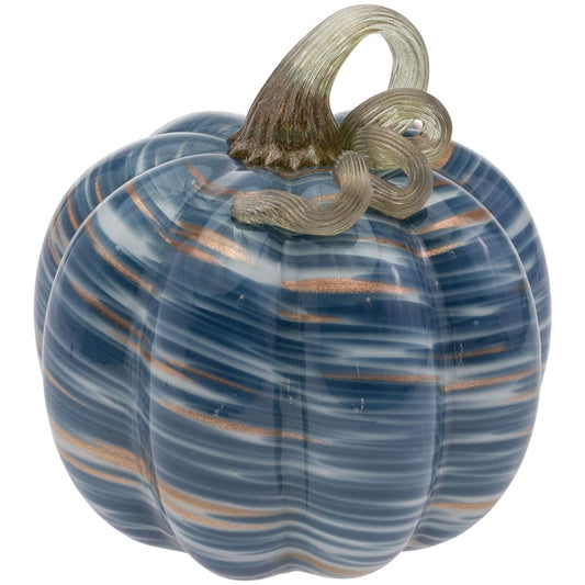 Boston International Glass Pumpkin Tabletop Shelf D√©cor Autumn & Fall Decorations, Medium, Denim & Copper