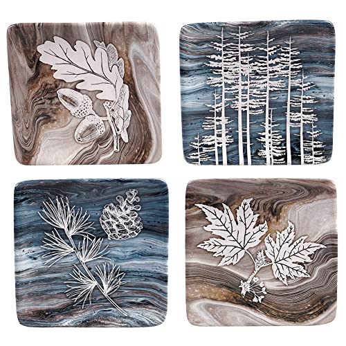 Certified International 12564 Fluidity Lodge Canape Plate, Set of 4, 6-inch Square