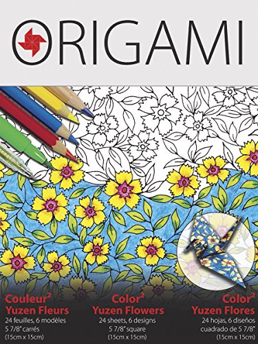 Yasutomo Color2 Origami Paper, 5-7/8 x 5-7/8 Inches, Yuzen Flower Pattern, 24 Sheets