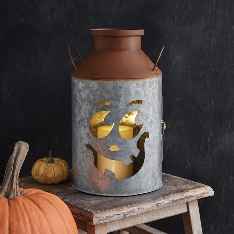 CTW Home Collection Jack-O-Lantern Milk Can Luminary, 12.5-inch Height, Metal, Halloween Decor, Pumpkin, Home Accent