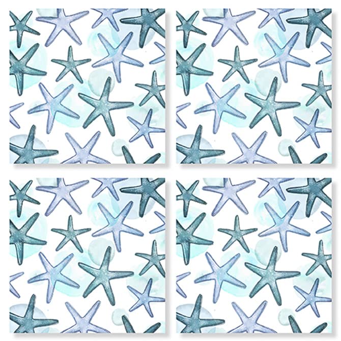 Carson Home Starfish Pattern House Coaster, 4-inch Square, Set of 4