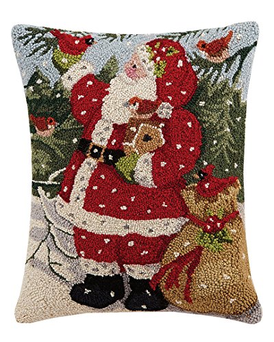 Peking Handicraft Snowy Santa Hook Wool Lumbar Pillow Multicolored