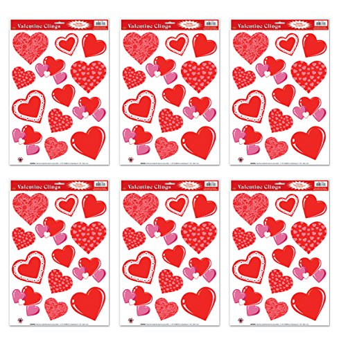 Beistle S77127AZ6, 6 Sheets Heart Clings, 12'' x 17'' Sheets