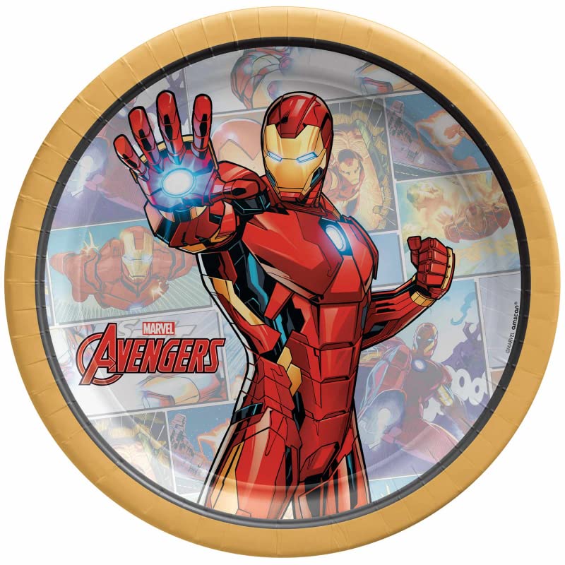 Amscan Iron Man Design Round Paper Plates - 7" | Multicolor | Pack of 8