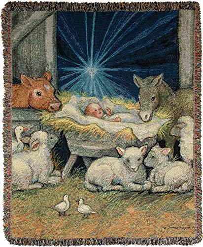 Manual Throw-Nativity w/Sheep & Barn-Tapestry (50" x 60")
