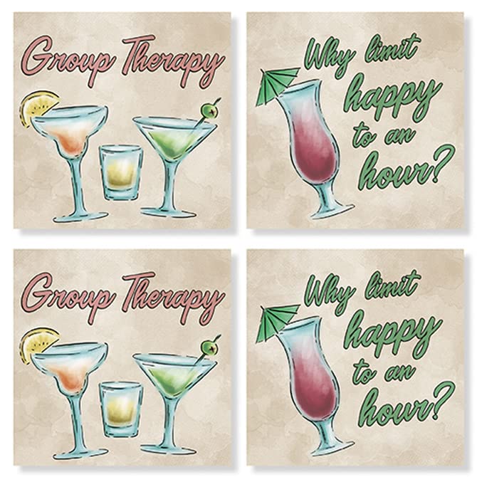 Carson Home Beach Drink House Coaster, 4-inch Square, Set of 4