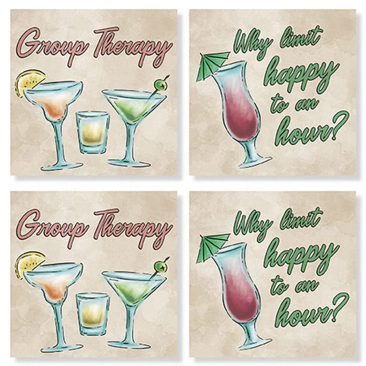Carson Home Beach Drink House Coaster, 4-inch Square, Set of 4