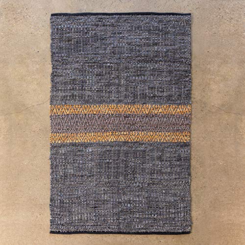Park Hill Collection EHF06063 Woven Leather Stripe Rug, 72-inch Height