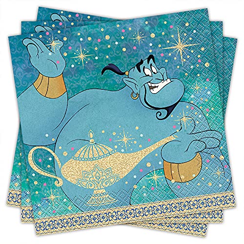 Unique Industries Unique Disney Aladdin Paper Lunch Napkins-16 Pcs, 6.5" X 6.5", Multicolor