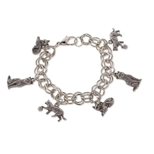 1928 Jewelry Women's Pewter 6 Cat Charm Bracelet, Silver, One Size