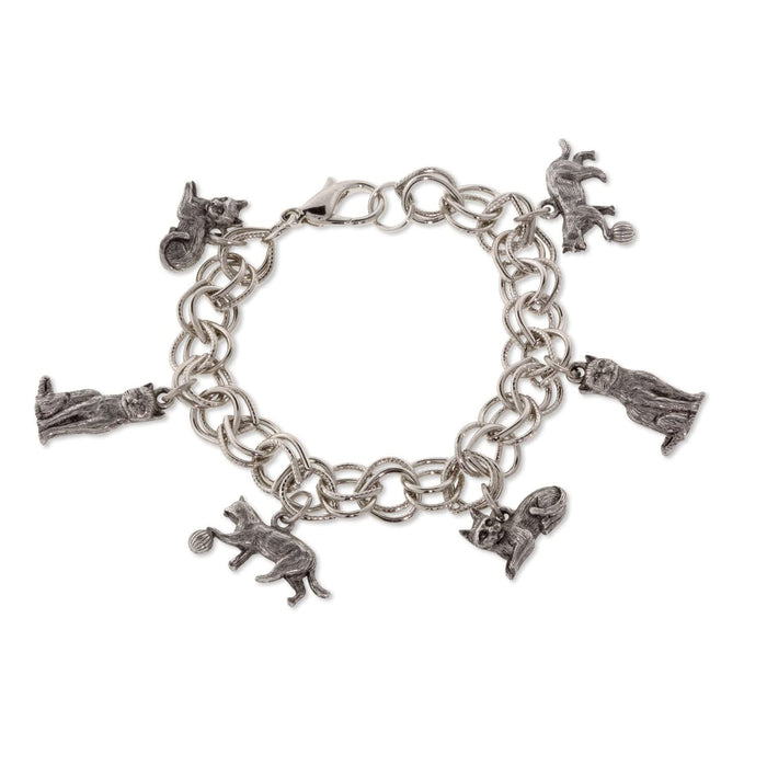 1928 Jewelry Women's Pewter 6 Cat Charm Bracelet, Silver, One Size