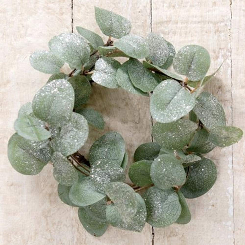 Crisp Air Frosted Eucalyptus Candle Ring | 8 inch with 3.5 inch Center | Farmhouse Candle Ring or Wreath