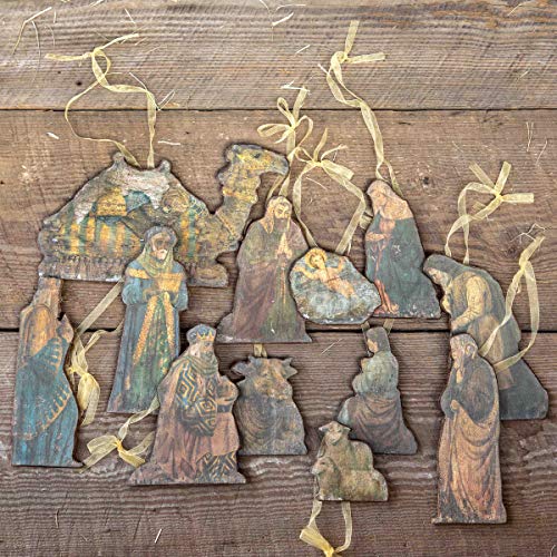 Park Hill Collection XAO90608 Antique Wood Nativity Ornaments, Set of 12