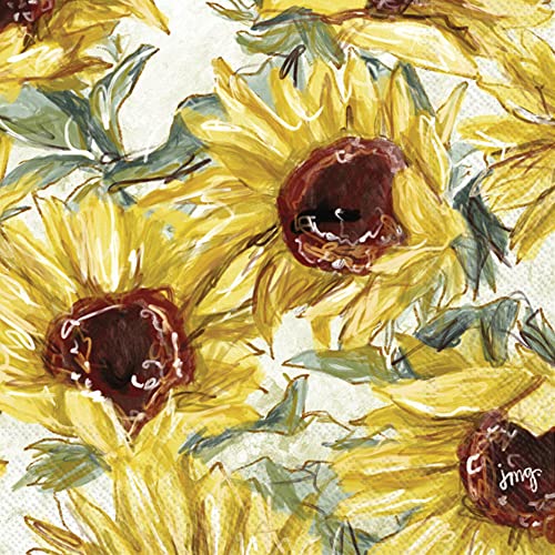 Boston International IHR Floral Fall Autumn Thanksgiving 3-Ply Paper Napkins, 20-Count Cocktail Size, Sunflower Field