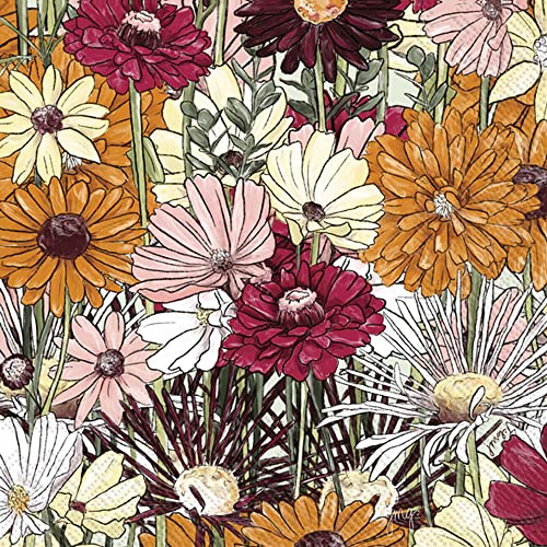 Boston International IHR Floral Fall Autumn Thanksgiving 3-Ply Paper Napkins, 20-Count Lunch Size, Blooming Garden