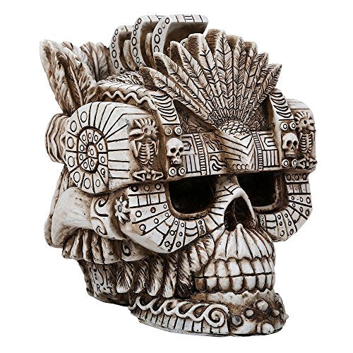 Pacific Trading Giftware Montezuma Aztec Ruler Skull Collectible Figurine Antique Skull Bone Finish 6 Inch L