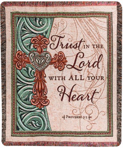 Manual Inspirational Collection 50 x 60-Inch Tapestry Throw with Verse, Trust in the Lord,