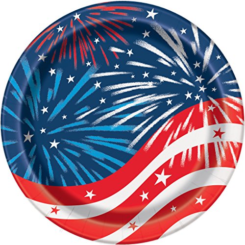 Unique Industries Unique Round Dessert Paper Plates-7" | 4th of July Fireworks | 8 Pcs, 7", Multi