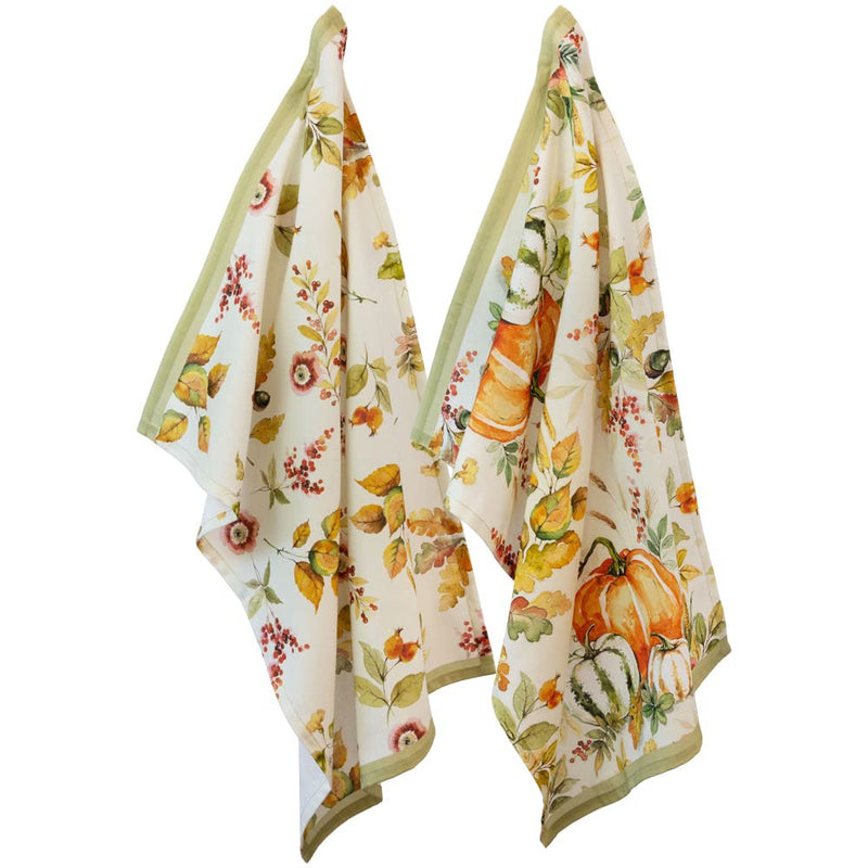 Boston International Dish Towel Set of Two Cotton Tea Towels, 28" x 18", Pumpkin Love