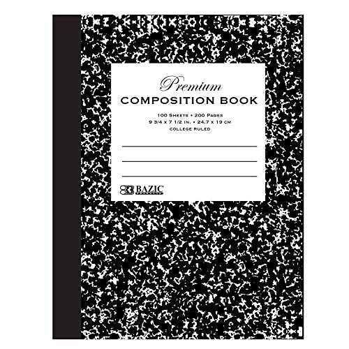 BAZIC College Ruled 100 Sheets Premium Black Marble Composition Book, Journal Notebooks Comp Books, Office School, 1-Pack