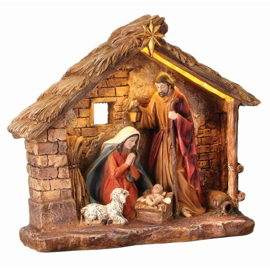 Regency International LED Nativity in Cr√®che Battery Operated with Timer, 16-inch Height, Resin, Natural