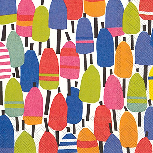 Boston International Celebrate the Home Kate Nelligan 3-Ply Paper Cocktail Napkins, Buoys, 20 Count