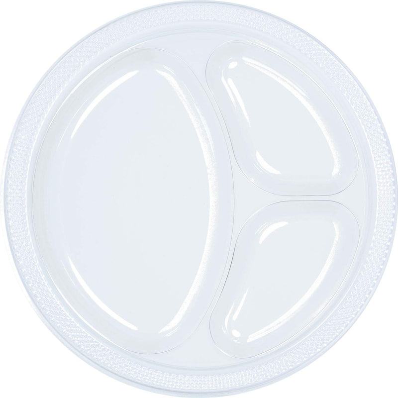 Amscan 4303386 Clear Divided Plastic Plates 1025 Pack of 20 Party Supply, 10 1/4"
