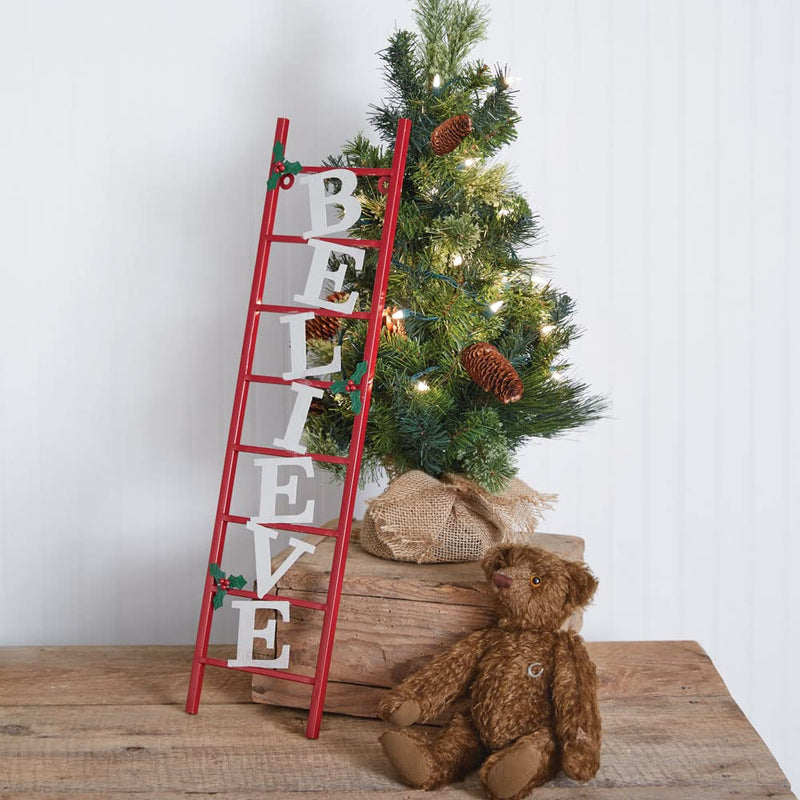 CTW Home Collection Metal Believe Ladder Wall Decorative Sign, 24-inch Height, Holiday Season Decoration