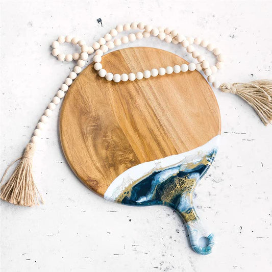 Lynn & Liana Designs Acacia Cheese Paddle Sapphire Sky, 12-inch Diameter with 5-inch Handle, Serveware, Kitchen