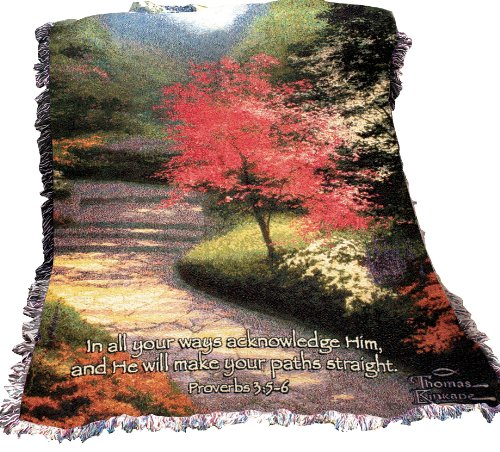 Manual Thomas Kinkade Fringed 50 x 60-Inch Throw, Afternoon Light Dogwood with Proverb