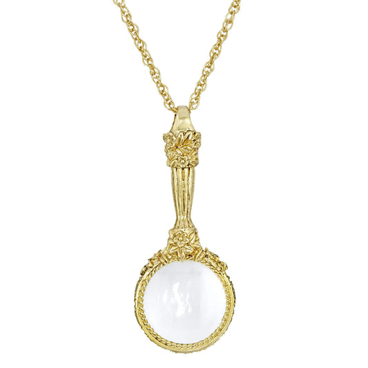 1928 Jewelry 14K Gold Dipped Romantic Interlude Magnifying Glass Necklace 30 Inch Long - Magnification Power: 4-5X