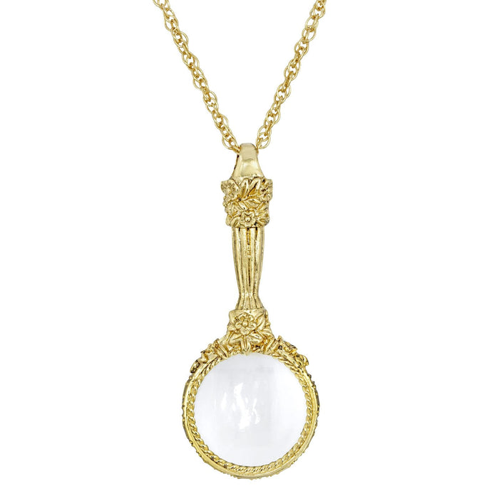 1928 Jewelry 14K Gold Dipped Romantic Interlude Magnifying Glass Necklace 30 Inch Long - Magnification Power: 4-5X