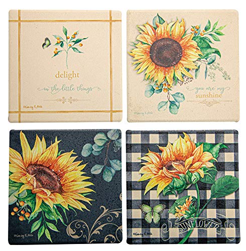 Manual Woodworker ICCOSF Sunflower Fields Coaster, Set of 4, Multicolor