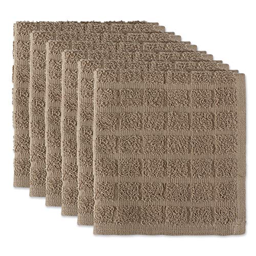 DII Design Basic Terry Collection Solid Windowpane Dishcloth Set, 12x12, Stone, 6 Piece