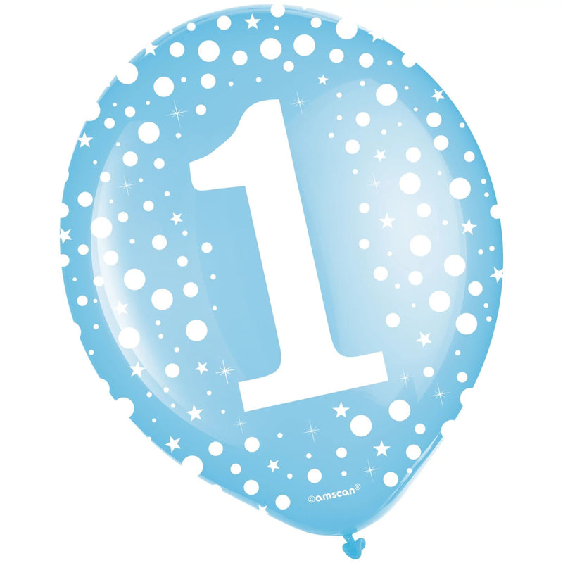 Number "1" Printed Latex Balloons | Powder Blue | Party Decor