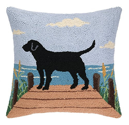 Peking Handicraft Lab on The Dock Hook Pillow, 18 by 18-Inch, Black