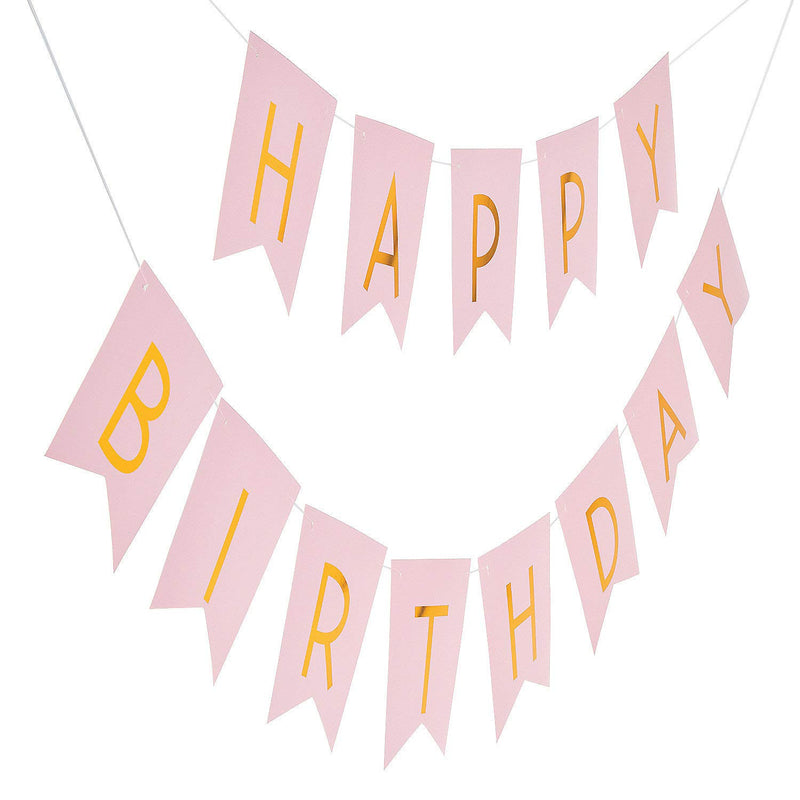 Fun Express - Pink and Gold Happy Birthday Garland for Birthday - Party Decor - Hanging Decor - Misc Hanging Decor - Birthday - 2 Pieces