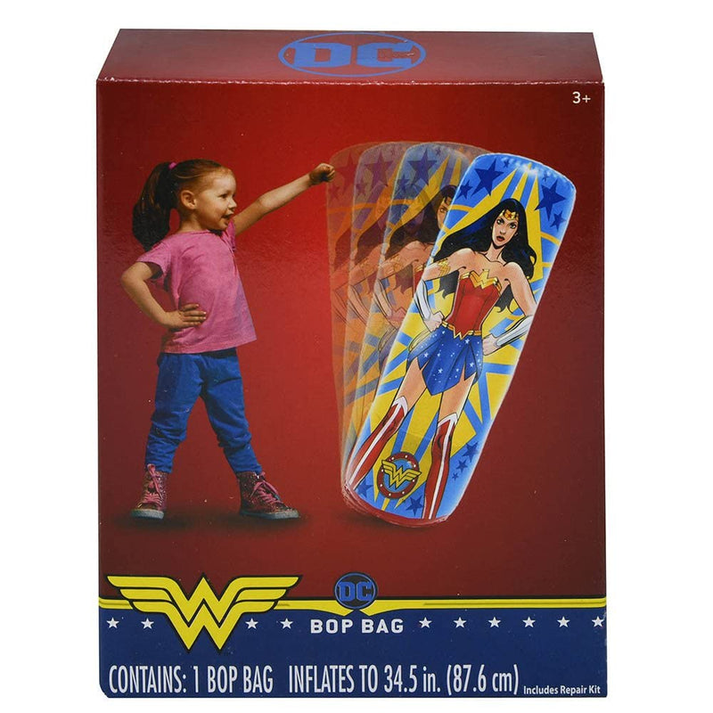 Wonder Woman Punching Bag for Kids - Freestanding Inflatable Boxing Indoor and Outdoor Bop Toy Exercise Play, Durable Heavy Duty Stress Relief Punch Children 34.5 Inches, Blue