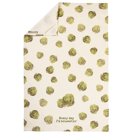 Primitives by Kathy Garden Pun Kitchen Dish Towel - 108964 Every Day I'm Brusselin', 18x28-inch