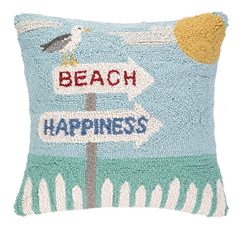 Peking Handicraft Beach Happiness Seagull Hook Pillow, 16 by 16-Inch