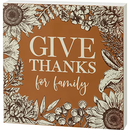 Primitives By Kathy 113039 Give Thanks for Family Block Sign, 6-inch Square