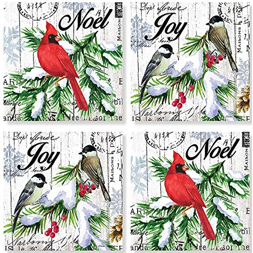 Carson Winter Birds On Wood Square House Coaster Set of 4