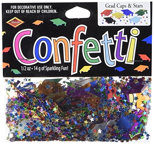Beistle Grad Caps and Stars Confetti, 1/2 oz, Multicolored