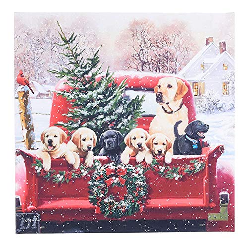 RAZ Imports Yuletide Gathering 20" Labradors in Truck Lighted Print