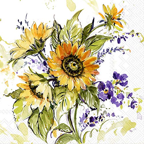 Boston International IHR 3-Ply Paper Napkins, 20-Count Lunch Size, Sunflower Bunch