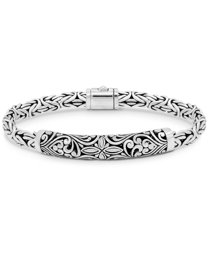 DEVATA Sterling Silver 925 Bali Filigree with Byzantine Oval Chain Bracelet BYK6715ASS (Bali Filigree Size M/7.5")